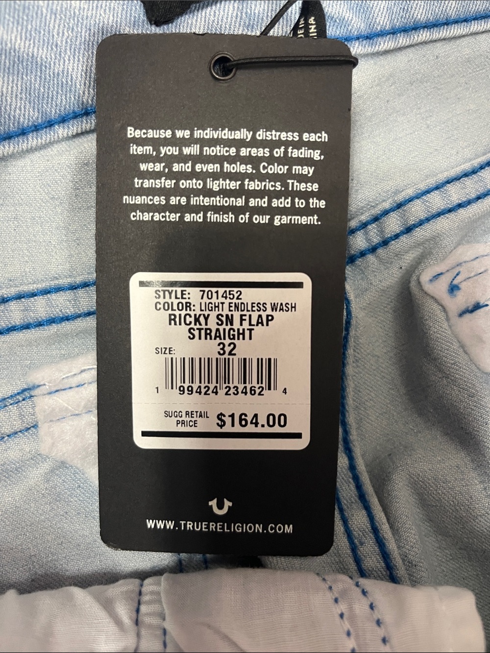 True Religion Women's Straight Jeans in Light Blue - Picture 6 of 6